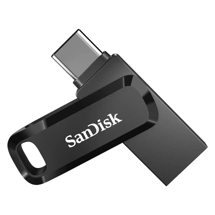 فلش مموری سن دیسک 64 گیگابایت مدل Ultra Dual Drive Go با دو رابط USB Type-C و USB Type-A، استاندارد USB 3.2 Gen1، طراحی چرخشی، سازگار با اندروید، iOS، ویندوز و مک، مناسب گوشی، تبلت، کامپیوتر و تلویزیون