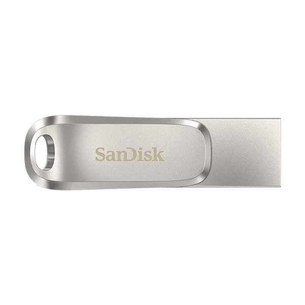 فلش مموری سن دیسک مدل Ultra Dual Drive Luxe ظرفیت 64 گیگابایت با دو رابط USB تایپ سی و USB 3.2 Gen1، بدنه فلزی چرخشی، سرعت انتقال 150 مگابایت بر ثانیه و سازگار با گوشی، تبلت، کامپیوتر و تلویزیون