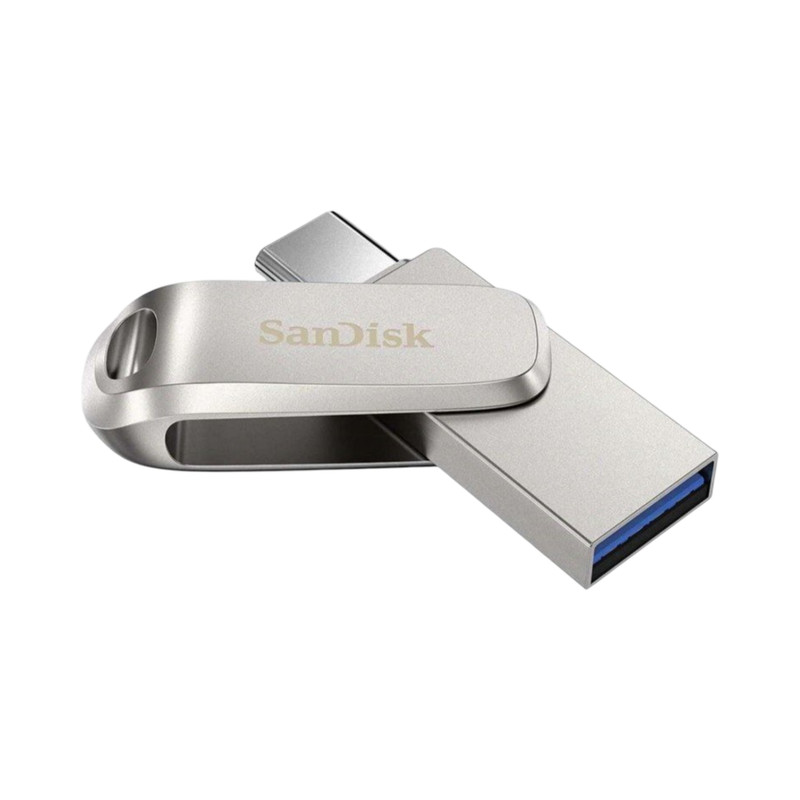 فلش مموری سن دیسک مدل Ultra Dual Drive Luxe ظرفیت 64 گیگابایت با رابط تایپ سی و USB 3.2 Gen 1، سرعت خواندن 400 مگابایت بر ثانیه، طراحی تاشو و سازگار با سیستمعاملهای Android، PC، Mac و iPad Pro