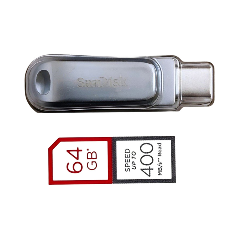 فلش مموری سن دیسک مدل Ultra Dual Drive Luxe ظرفیت 64 گیگابایت با رابط تایپ سی و USB 3.2 Gen 1، سرعت خواندن 400 مگابایت بر ثانیه، طراحی تاشو و سازگار با سیستمعاملهای Android، PC، Mac و iPad Pro