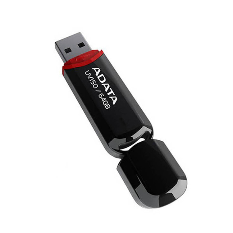 فلش مموری ای دیتا مدل UV150 ظرفیت 64 گیگابایت، رابط USB 3.2 Gen1 با سرعت خواندن 100 مگابایت بر ثانیه، درپوشدار، سازگار با ویندوز، مک و لینوکس، مناسب موبایل، تبلت، لپتاپ و تلویزیون