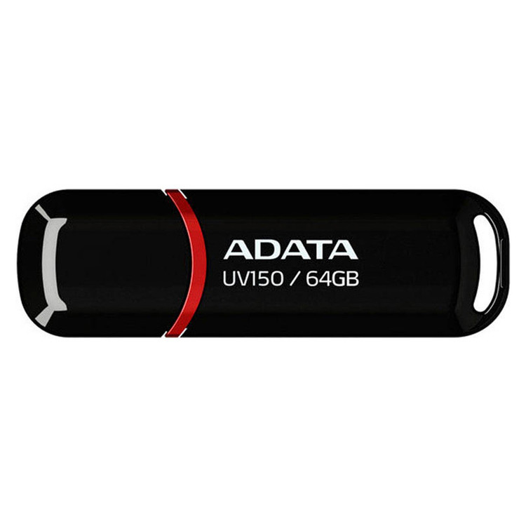 فلش مموری ای دیتا مدل UV150 ظرفیت 64 گیگابایت، رابط USB 3.2 Gen1 با سرعت خواندن 100 مگابایت بر ثانیه، درپوشدار، سازگار با ویندوز، مک و لینوکس، مناسب موبایل، تبلت، لپتاپ و تلویزیون