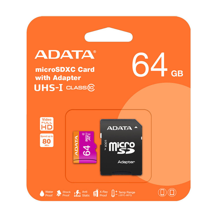 کارت حافظه microSDXC ای دیتا مدل Premier کلاس 10 استاندارد UHS-I U1 سرعت 80MBps ظرفیت 64 گیگابایت به همراه آداپتور SD