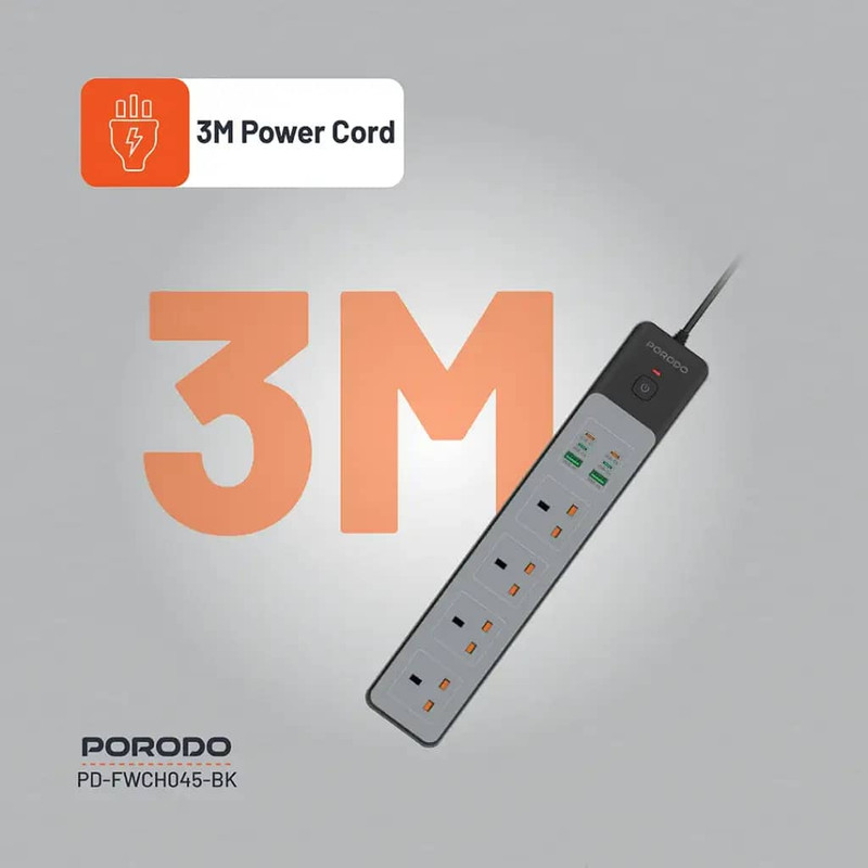 محافظ شوک الکتریکی و چند راهی برق مدل PD-FWCHO45-BK-65W