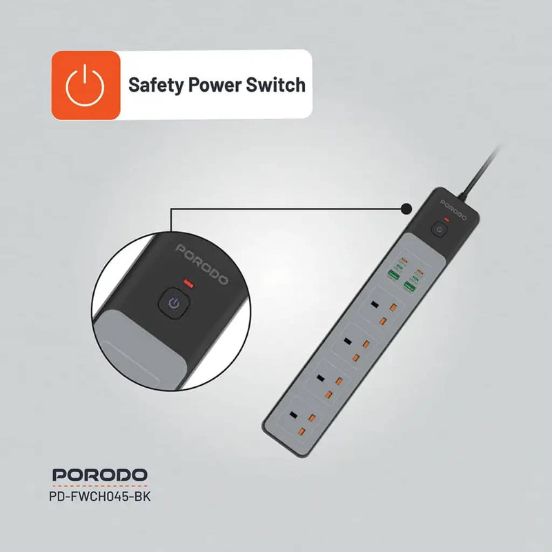 محافظ شوک الکتریکی و چند راهی برق مدل PD-FWCHO45-BK-65W