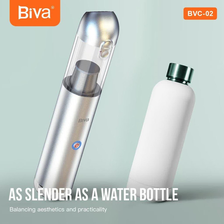جارو شارژی خودرو بیوا مدل BVC-02s با توان مکش 120 AirWatt، باتری 2200mAh، ظرفیت مخزن 200ml، چراغ قوه و چراغ چشمکزن هشدار، شارژدهی سریع و طراحی جمعوجور مناسب تمیزکاری داخل خودرو و مبلمان