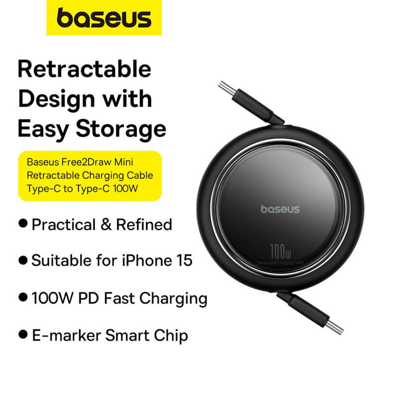 کابل USB-C بیسوس مدل Free2Draw Mini Retractable 100W طول 1 متر