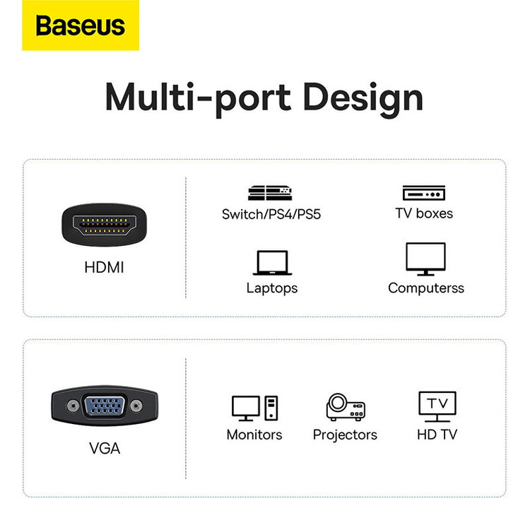 مبدل HDMI به VGA باسئوس مدل WKQX010001 طول 0.2 متر