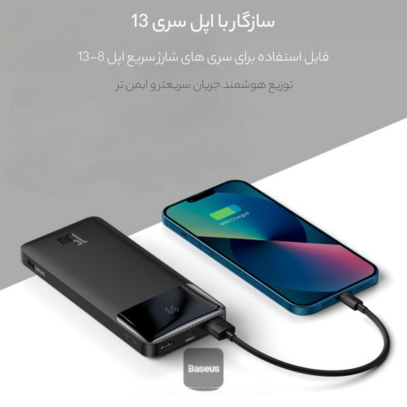 پاوربانک بیسوس مدل PPMDL-I01 ظرفیت 10000میلی آمپر ساعت