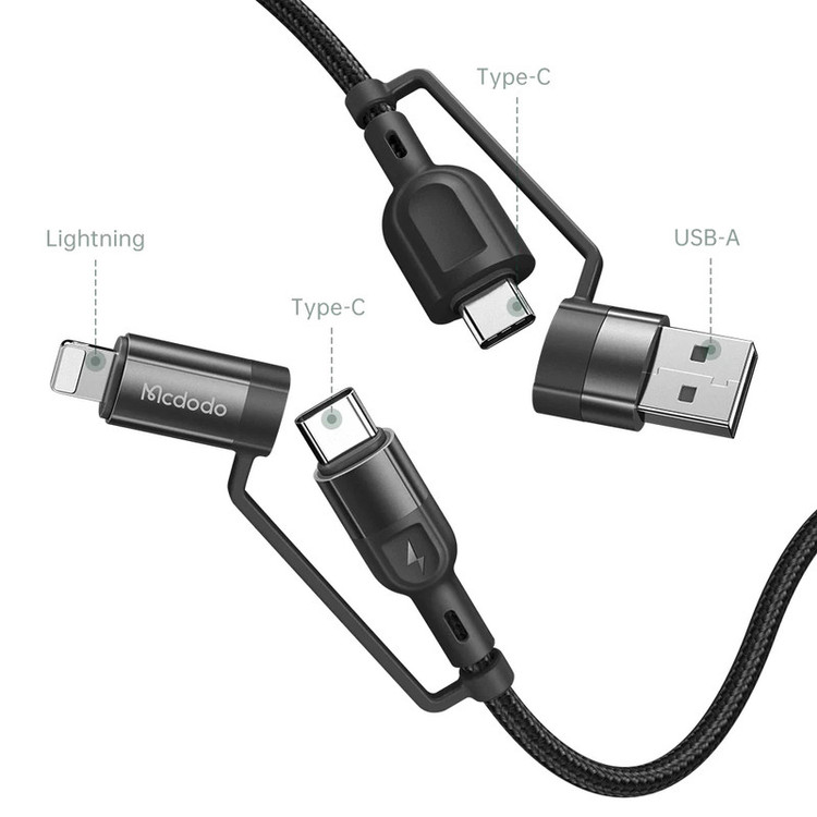 کابل تبدیل USB-C/USB به لایتنینگ/USB-C مک دودو مدل Multifunctional PD 60w طول 1.2 متر