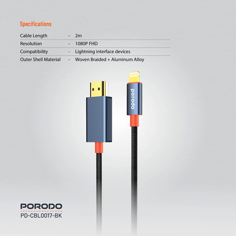 کابل تبدیل لایتنینگ به HDMI پرودو مدل CBL0017 طول ۲ متر