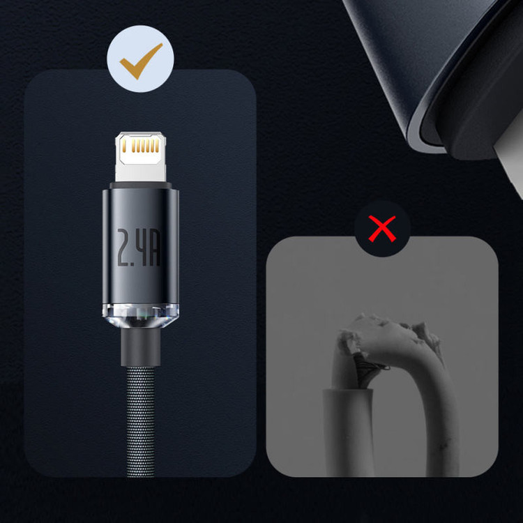 کابل تبدیل USB به لایتنینگ باسئوس مدل Crystal Shine طول 2 متر