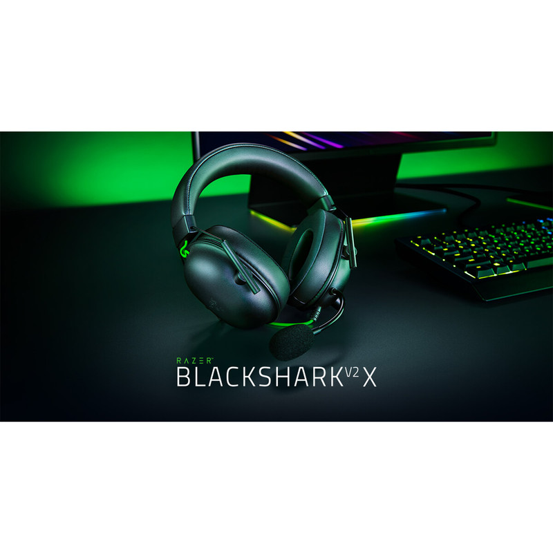 هدست گیمینگ بلوتوثی ریزر مدل BlackShark V2 X با نویز کنسلینگ بدنه، نویز کنسلینگ میکروفون (ENC)، اتصال از طریق جک 3.5 میلیمتری، دارای صدای فراگیر 7.1 کاناله، دارای تکنولوژی صدای 360 درجه