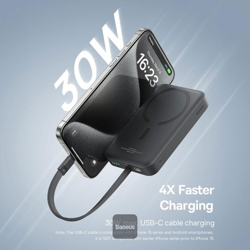 پاوربانک بیسیم 30 وات باسئوس مدل Magnetic Mini ظرفیت 10000 میلی آمپر ساعت