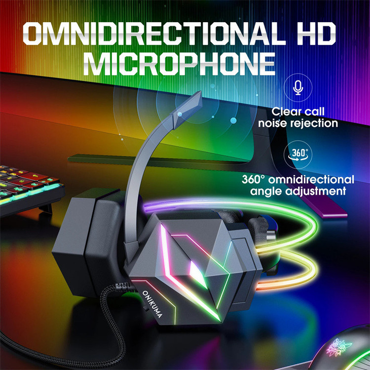 هدست گیمینگ برند اونیکوما مدل X20 با نویز کنسلینگ میکروفون، درگاه شارژ USB، دارای نورپردازی RGB، طراحی ارگونومیک و پدهای نرم و راحت