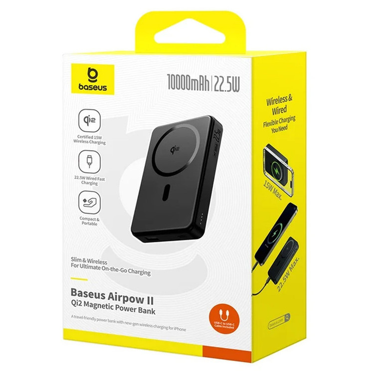پاوربانک بیسیم 22.5 وات بیسوس مدل Airpow Ⅱ Qi2 Magnetic ظرفیت 10000 میلیآمپر ساعت
