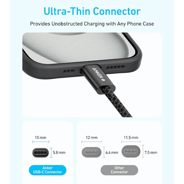 کابل تبدیل USB-C به USB-C انکر مدل Zolo A8060 طول 1.8 متر با توان 240 وات