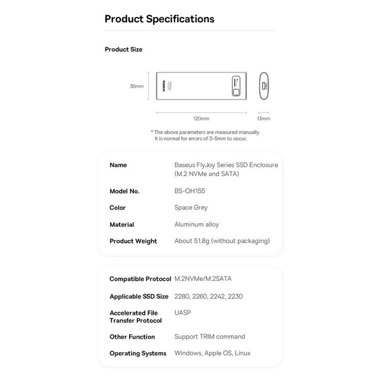 باکس هارد M.2/NVME بیسوس مدل FlyJoy Series BS-OH155