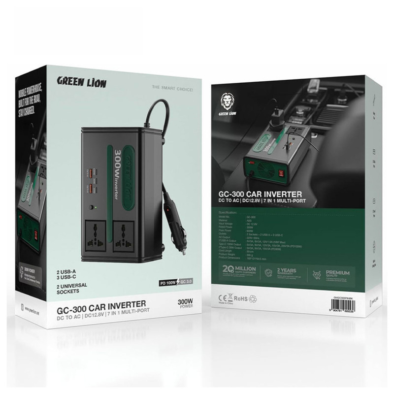 مبدل برق خودرو گرین لاین مدل GC-300 ظرفیت 300 وات