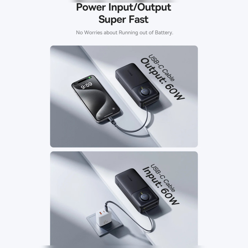 پاوربانک بیسوس مدل Free2Pull 65W ظرفیت 20000 میلی آمپر ساعت به همراه کابل USB-C