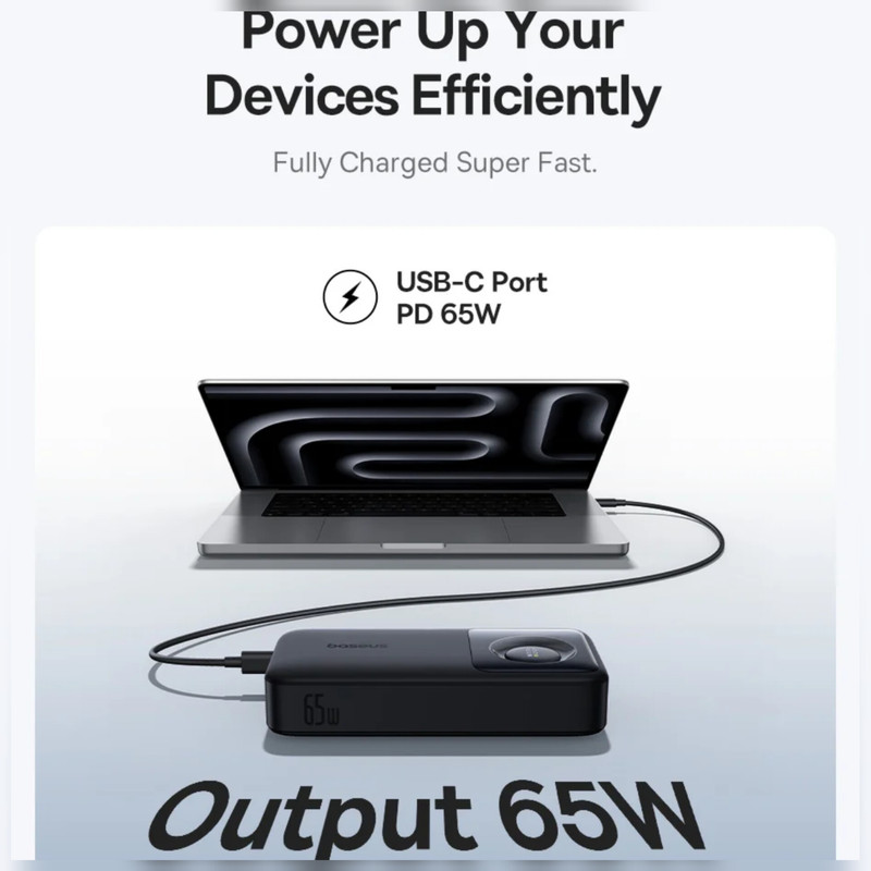پاوربانک بیسوس مدل Free2Pull 65W ظرفیت 20000 میلی آمپر ساعت به همراه کابل USB-C