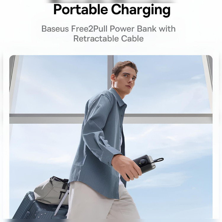 پاوربانک بیسوس مدل Free2Pull 65W ظرفیت 20000 میلی آمپر ساعت به همراه کابل USB-C