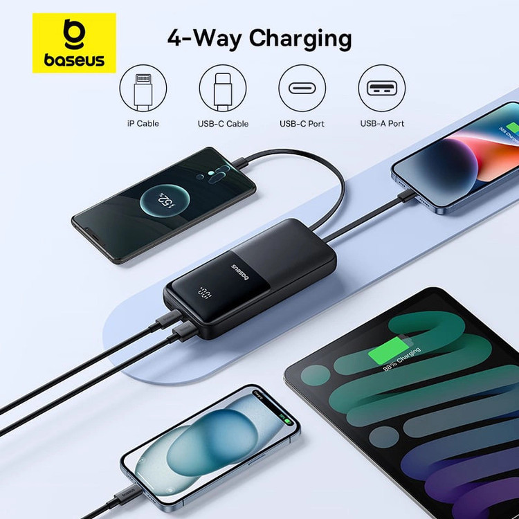 پاوربانک 22.5 وات بیسوس مدل LIPOW PPJP312 ظرفیت 20000 میلی آمپر ساعت به همراه کابل usb-c و لایتنینگ