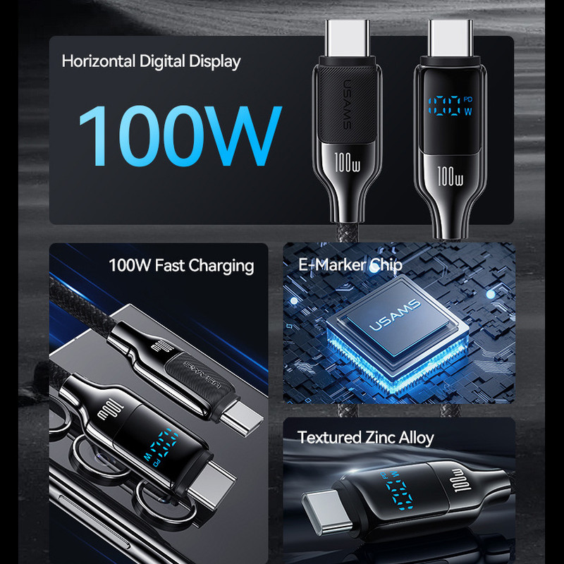 کابل تبدیل USB-C یوسمز 100 وات مدل HX Series طول 1.2 متر