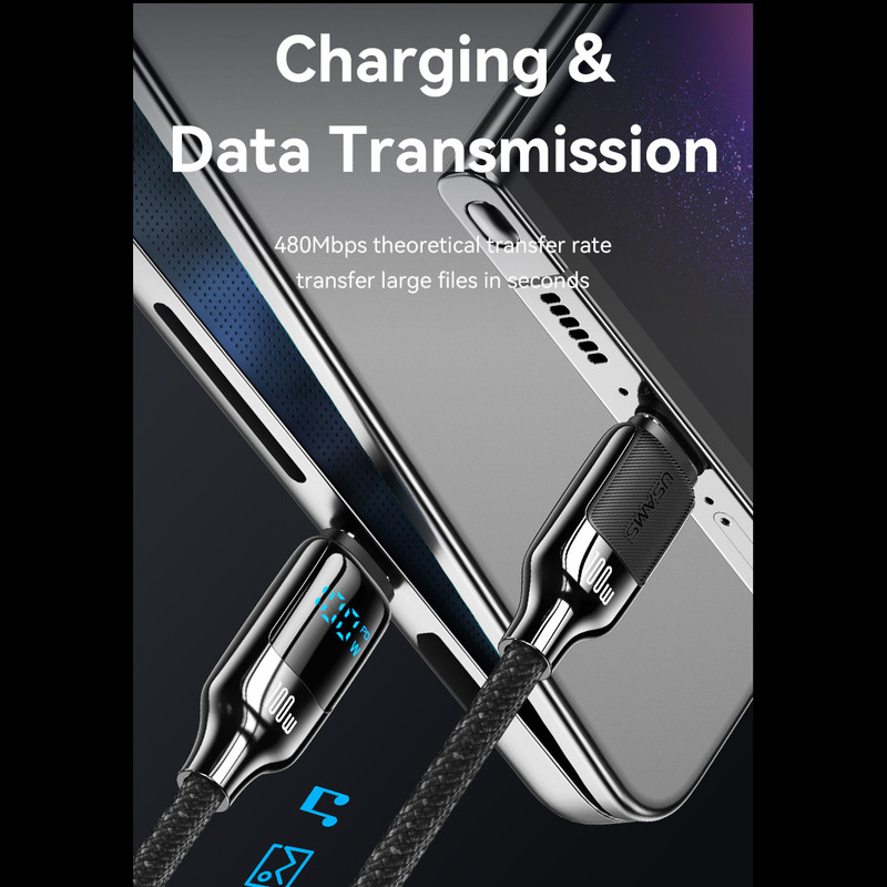 کابل تبدیل USB-C یوسمز 100 وات مدل HX Series طول 1.2 متر