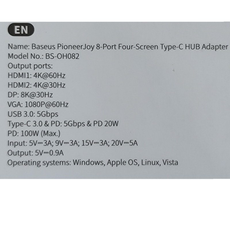هاب 8 پورت USB-C باسئوس مدل BS-OH082 WKYY030413