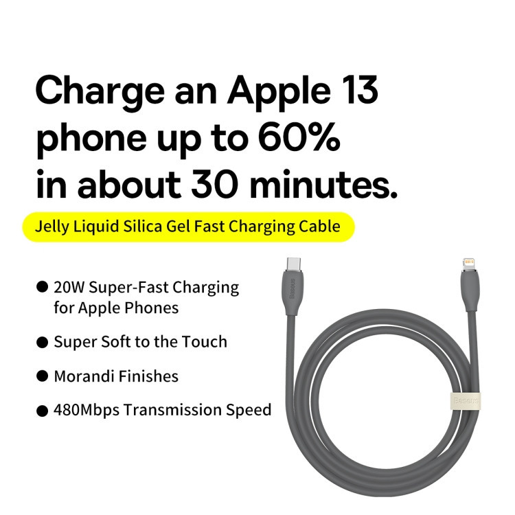کابل تبدیل لایتنینگ به USB-C باسئوس مدل Jelly Liquid Silica Gel طول 2 متر