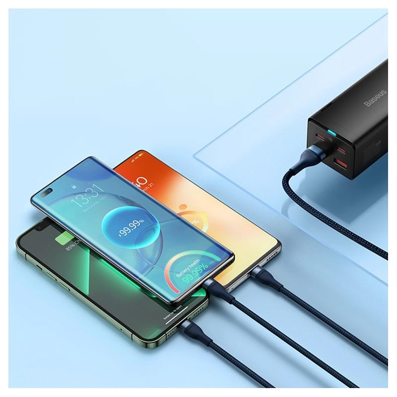 کابل تبدیل USB به USB-C / microUSB / لایتنینگ باسئوس مدل Flash Series Ⅱ 100W طول 1.2 متر