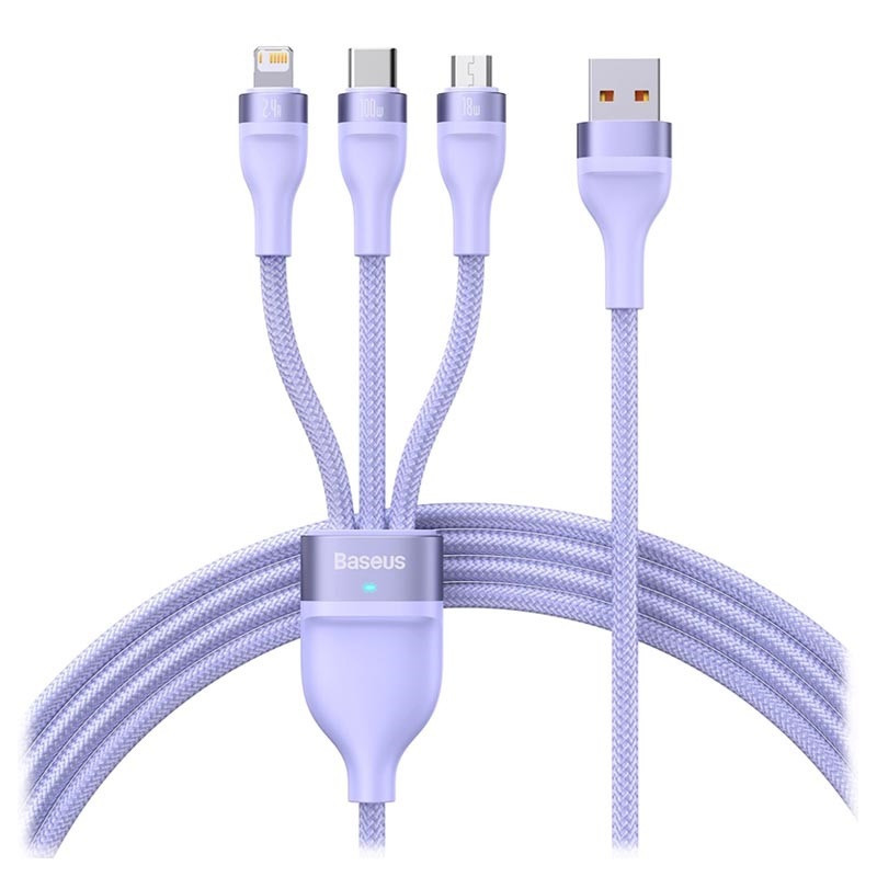 کابل تبدیل USB به USB-C / microUSB / لایتنینگ باسئوس مدل Flash Series Ⅱ 100W طول 1.2 متر