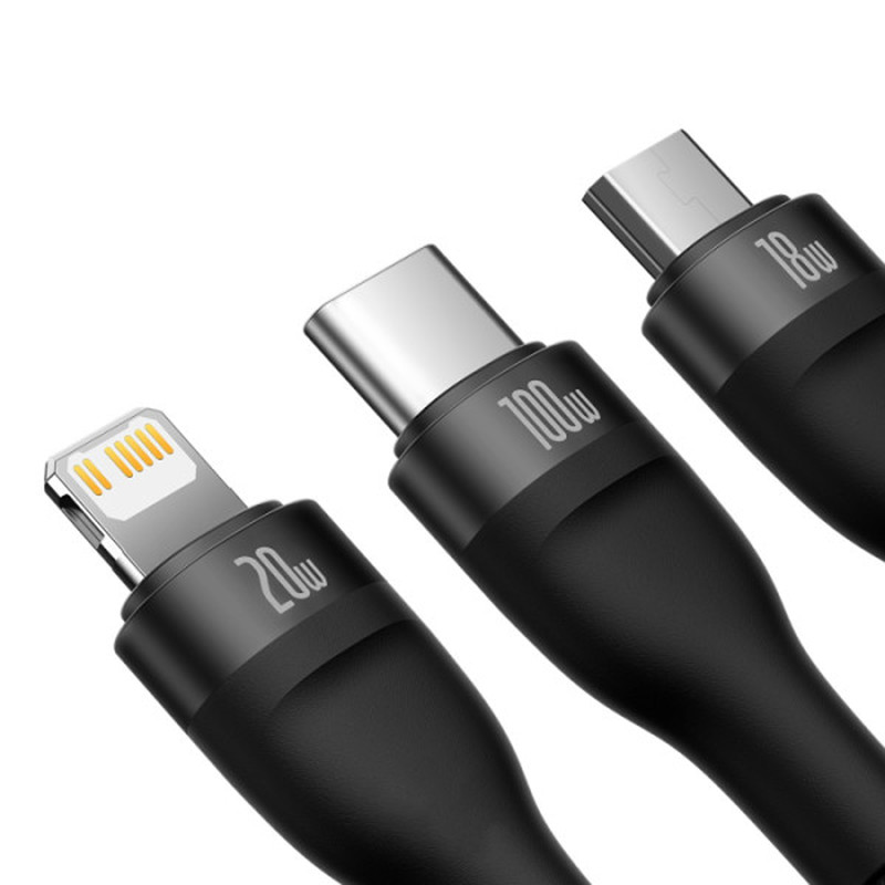 کابل تبدیل USB به USB-C / microUSB / لایتنینگ باسئوس مدل Flash Series Ⅱ 100W طول 1.2 متر