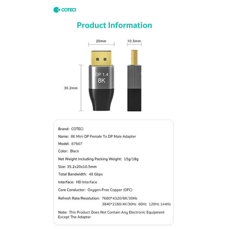 مبدل Mini DisplayPort به Display Port کوتتسی مدل 87607