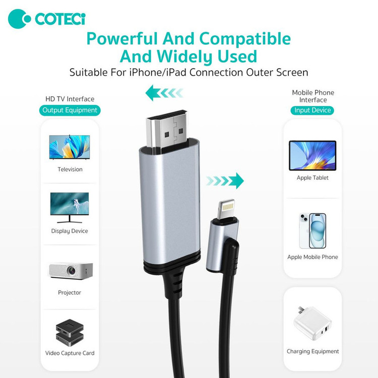 کابل تبدیل لایتنینگ به HDMI کوتسی مدل 33024 طول 1.8 متر